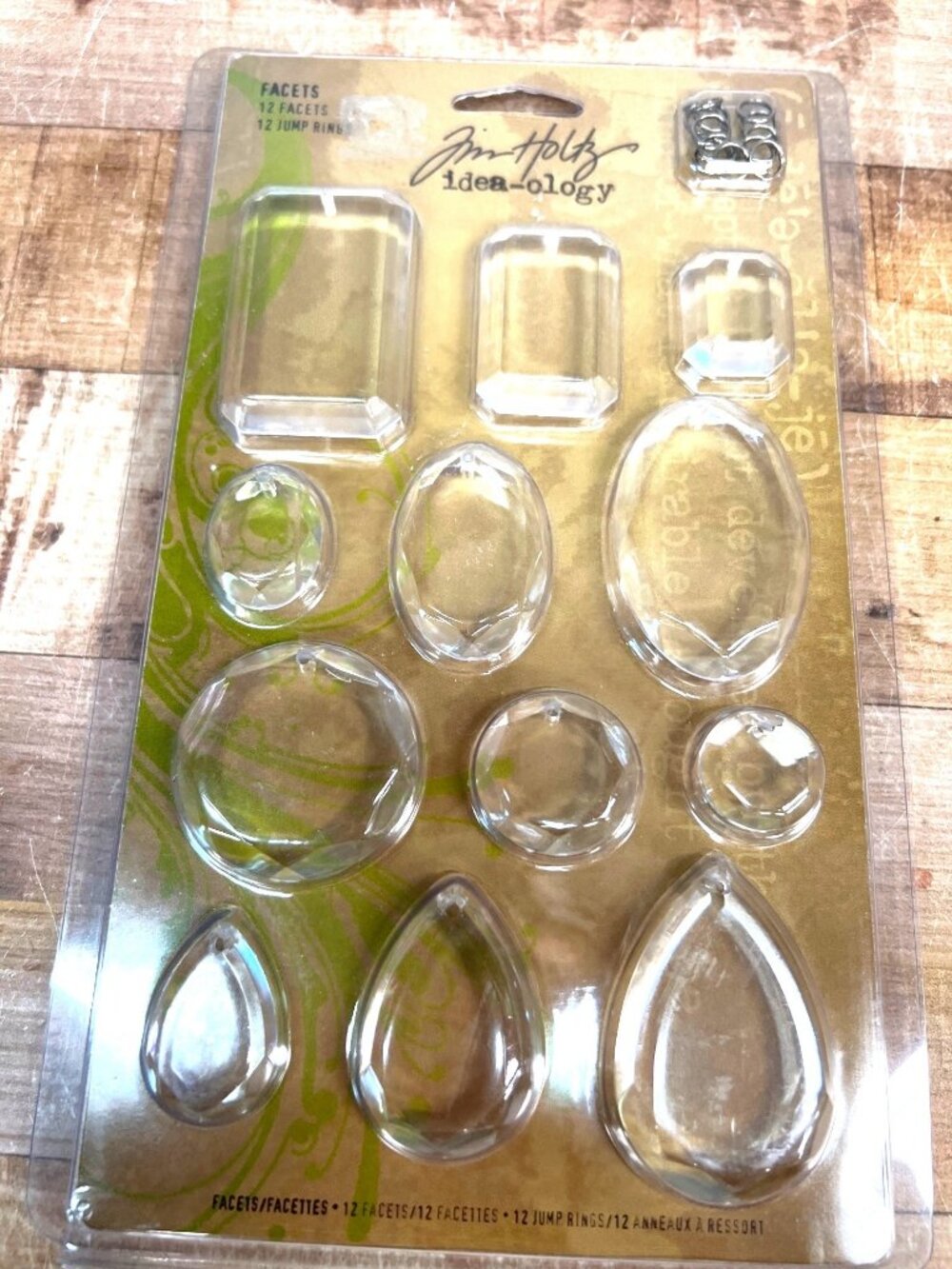 12 Facet Clear Gem Paper crafts jewelry dangles jump rings Scrapbook Tim Holtz